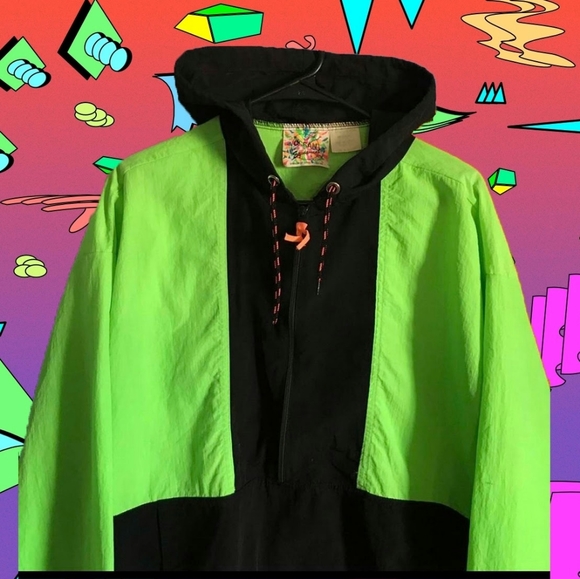 80s Vintage Ocean Equipment Pullover Windbreaker Neon - Picture 2 of 5